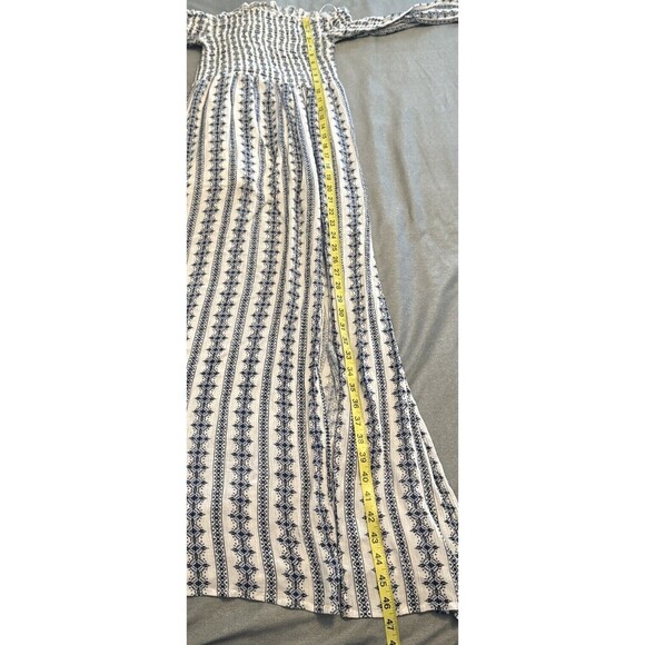 Altard State WHITE BLUE Rayon Maxi Dress Cinch Top Off Shoulder Slit Sz Med - Picture 9 of 9